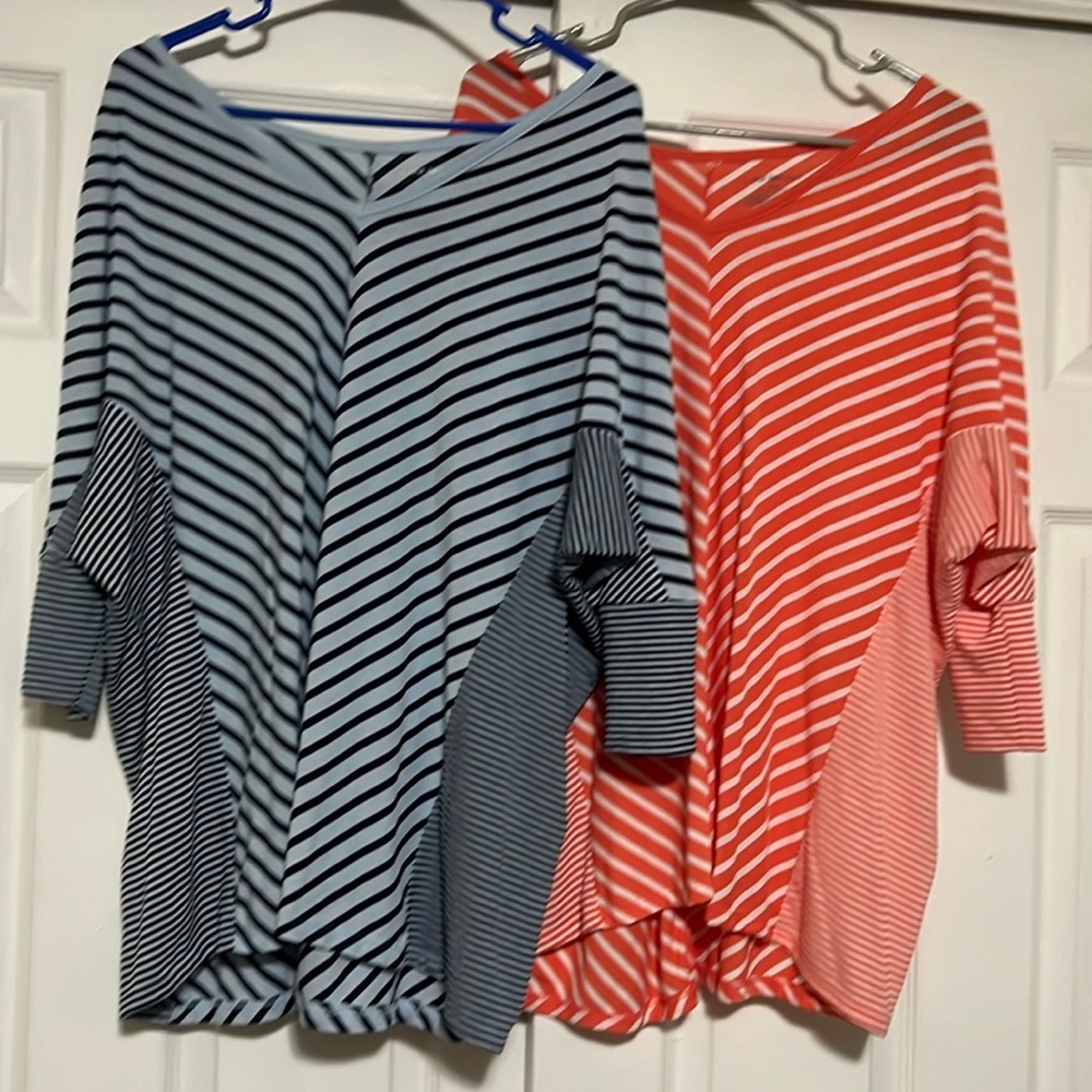 2 Lane Bryant Striped Swing Tops.  Blue/Navy.  Coral/White.  Size 14/16.